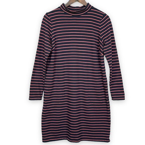 J.Jill Turtleneck Sweater Dress Women Size‎ M Purple Stripe Pockets Stretch - Picture 1 of 12